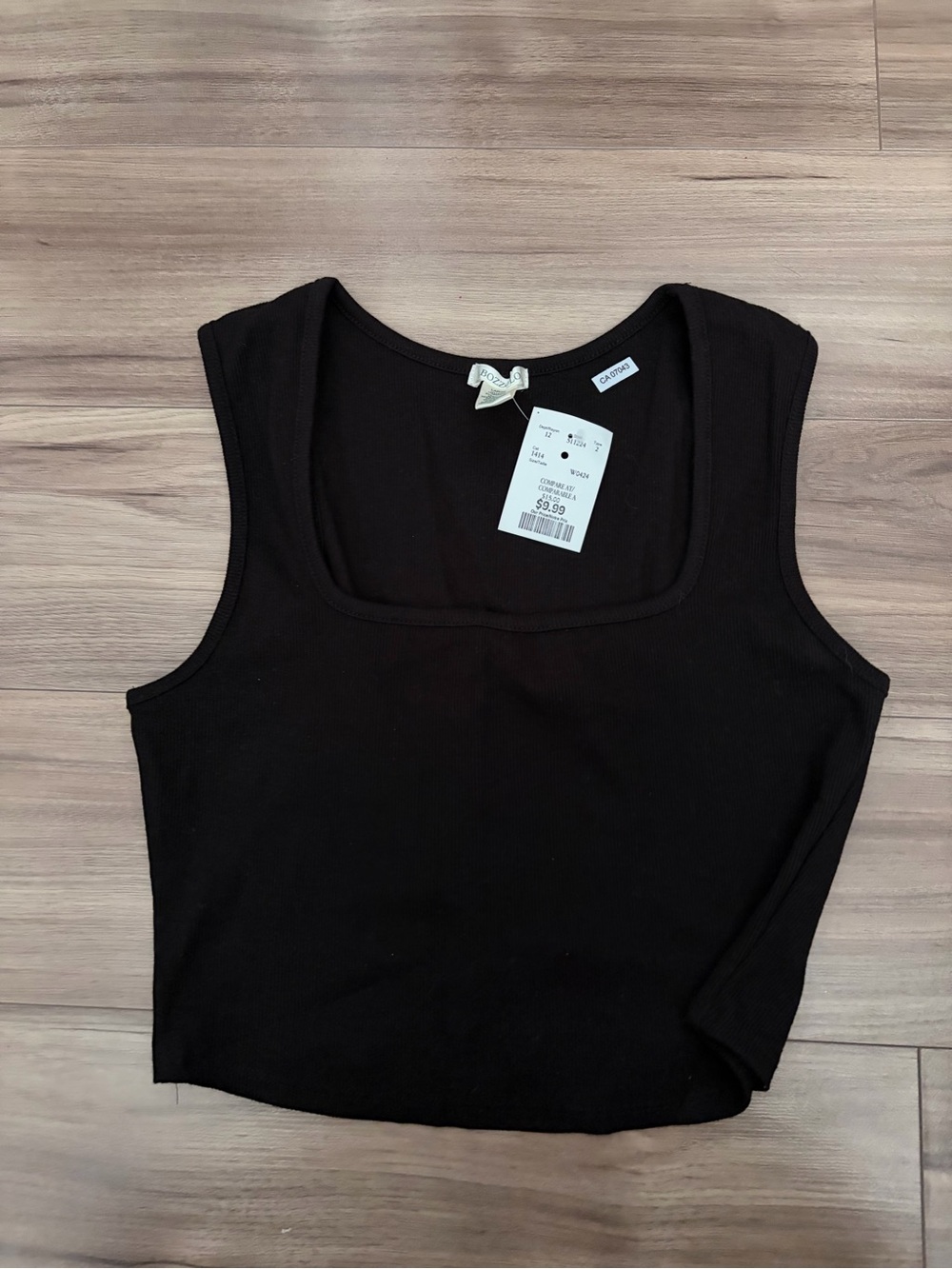 Bozzolo Black Ribbed Square Neck Tank Top